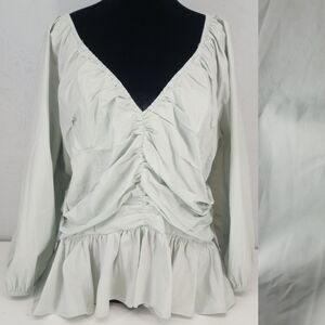 Express XL | Mint Green Balloon Puff Sleeve Peplum Blouse Soft Romantic Feminine